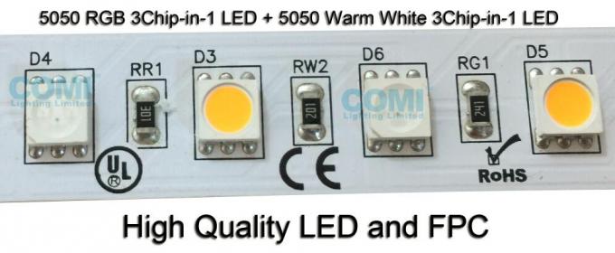 24V RGB + OEM flexível branco morno/ODM do diodo emissor de luz M das luzes de tira 72 do diodo emissor de luz aceitável 1