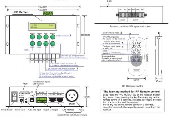 Controlador Support Matrix/modo linear de Music DMX do controlador do diodo emissor de luz do pixel do diodo emissor de luz Digital 0