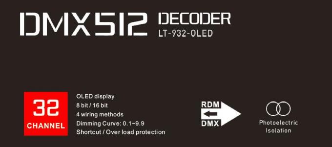 Decodificador do CV DMX do controlador do diodo emissor de luz de 32CH *3A 2304W com função do amplificador do sinal 1