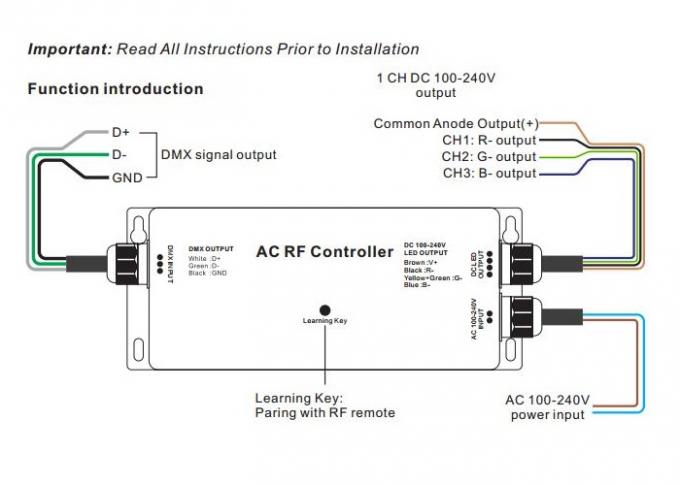 Tira de alta tensão RF do diodo emissor de luz - controlador de DMX, decodificador RGB 5A máximo IP67 de Dmx de 3 canais 0