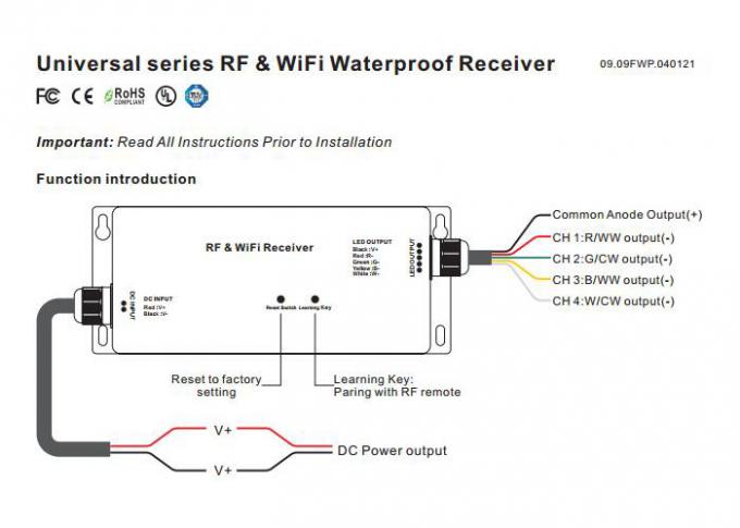 RF & de diodo emissor de luz de WiFi RGBW CV do controlador 4Channels ou centímetro cúbico da saída 5 anos de garantia 0