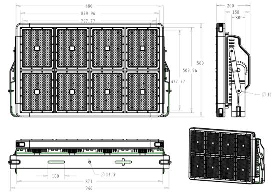 IP66 impermeável estádio 1070 de alumínio claro do diodo emissor de luz de 1440 watts para o campo de futebol 1