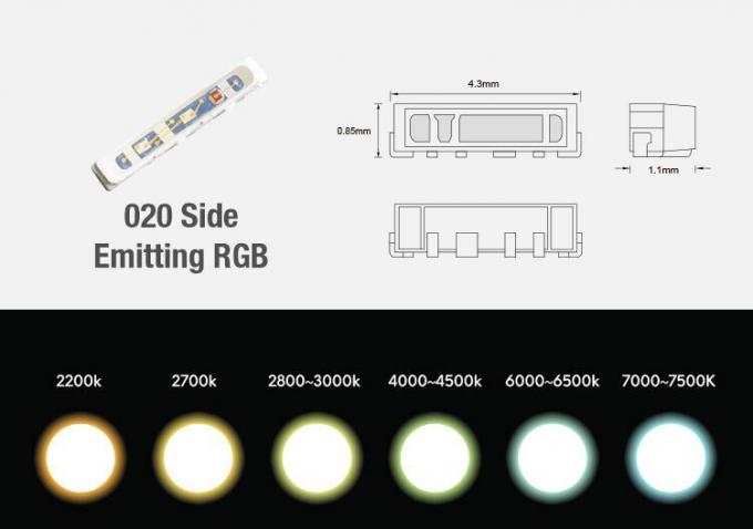 Cor a única/RGB conduziu emitir-se lateral alto das luzes de tira SMD 020 autoadesivos CRI90 24VDC 1