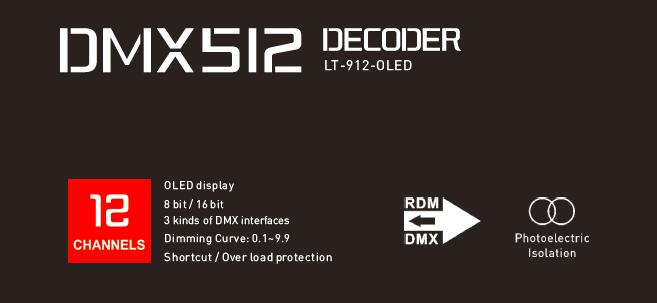 4A * 12CH 1152W decodificador máximo do canal DMX da saída 12 com função do amplificador do sinal 1