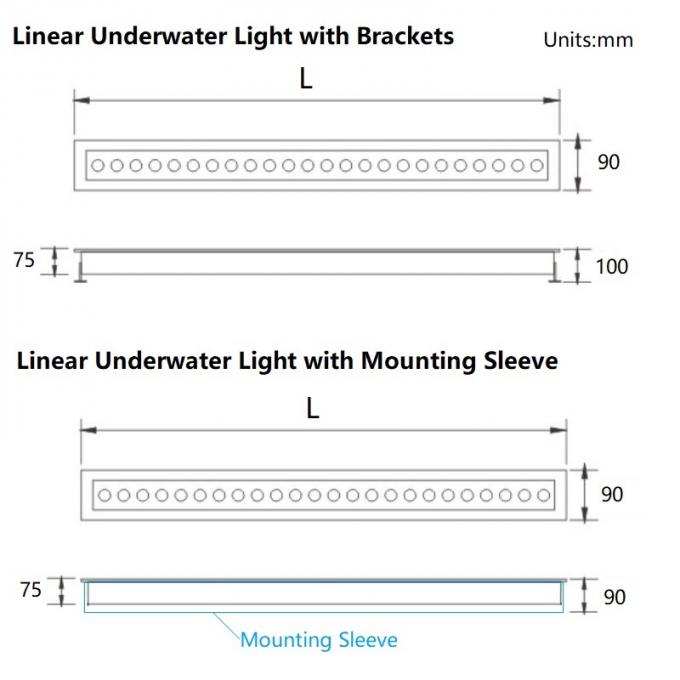 luzes subaquáticas lineares do diodo emissor de luz de 600mm 1000mm IP68 24VDC de aço inoxidável 0