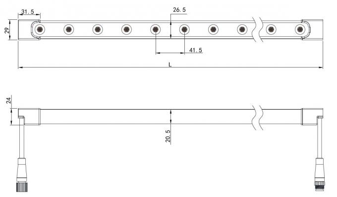 Lâmpada de parede linear de LED flexível flexível 24VDC 24W 2000LM IP65 0