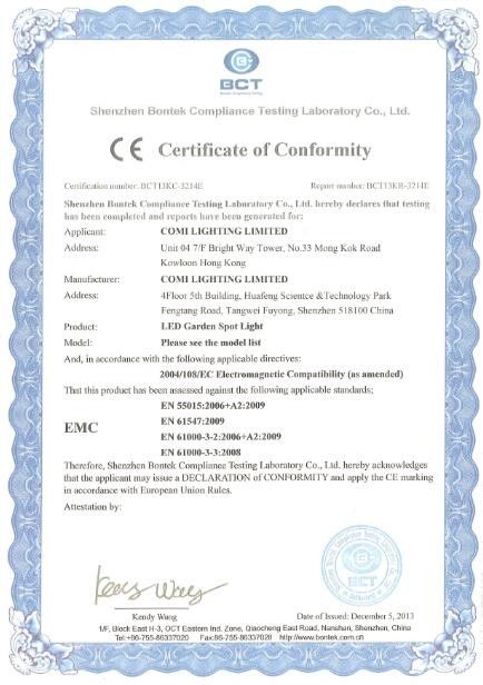 China COMI LIGHTING LIMITED Certificações